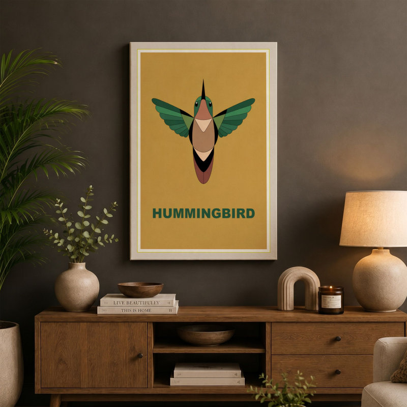 Hummingbird Deco Art Deco - Wrapped Canvas, 24x16 - 61.0 x 40.6 cm, Ochre Border