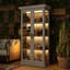 Modern Grey Oak Glass Door Display Cabinet With Warm White LED Lighting