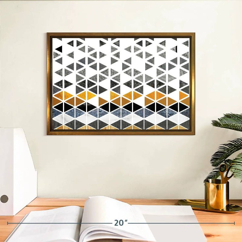 Triangle Geometric Patterns, Floating Frame Gold, 13" X 9"