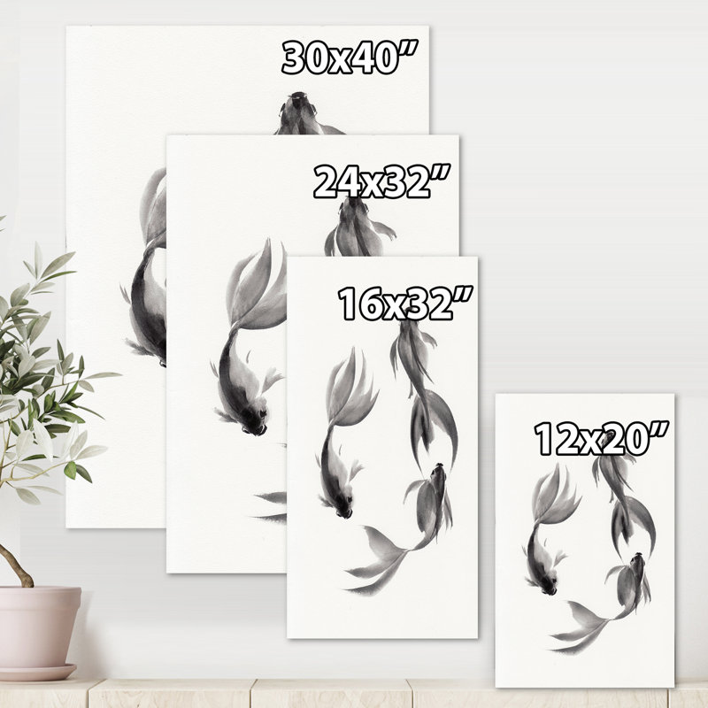 " Monochrome Vintage Fish III " Painting Print, Wrapped Canvas, 20" H x 12" W x 1" D