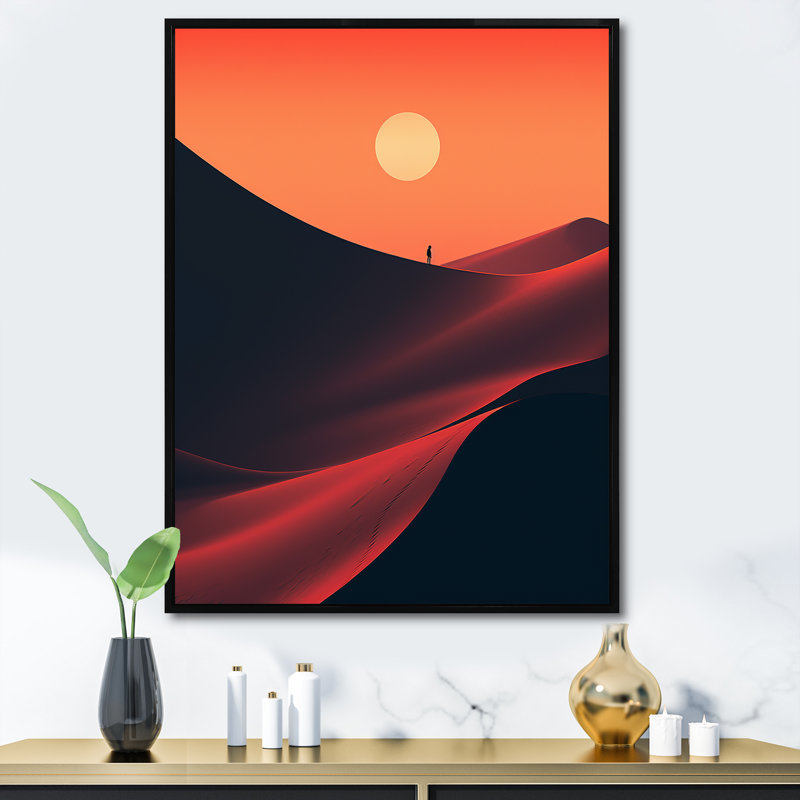 Alone in the Sahara Desert at Sunset III - Art mural désert, Cadre simple noir, H 40 po x l 30 po x P 1,5 po