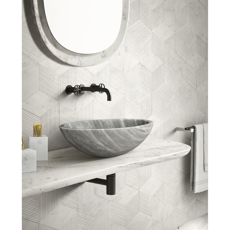 Lavabo vasque en marbre gris naturel, semi-poli, fini à la main, idéal pour la salle de bain 15,7 pouces de diamètre, 5,9 de hauteur, pièce solide