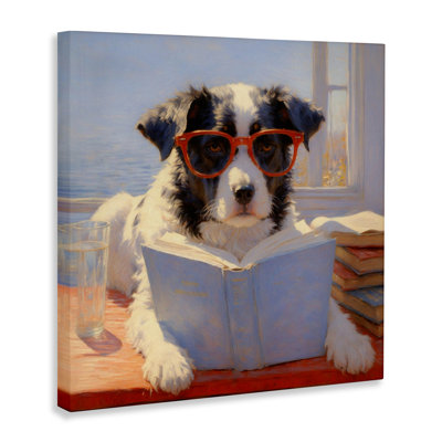 Sunlit Dog Reading By Window Canvas, design by Angie Hawke