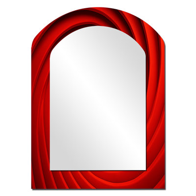 Red Perpetual Pulse Vortex II - Abstract Spirals Asymmetrical Large Wall Mirror, Modern Arch Unique Mirror, Printed Metal Art