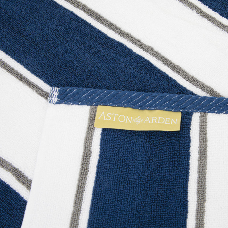 Navy and Grey Pinstriped Cotton Beach Towel 35x70