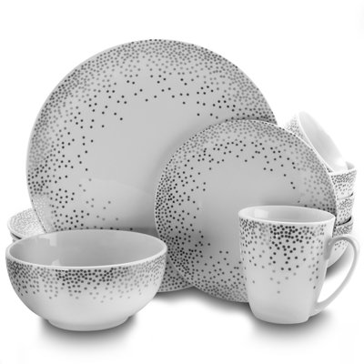 Platinum Dots 16 Piece Dinnerware Set, Service for 4