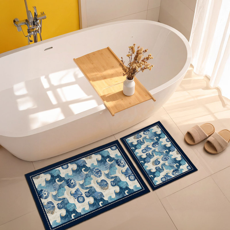 Ensemble de tapis de bain bleu doux (2 pièces) | 100% polyester, 1,6 x 2,0 pi et 2,0 x 3,3 pi | 650 g / m², hauteur des poils de 0,2 po, base à pois antidérapante | Lavable à la machine, durable et facile à nettoyer | Parfait pour la décoration de salle de bain
