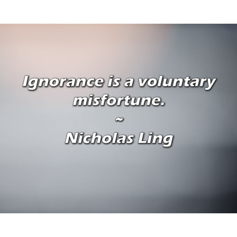 Nicholas Ling Quote: Ignorance is a voluntary misfortune.