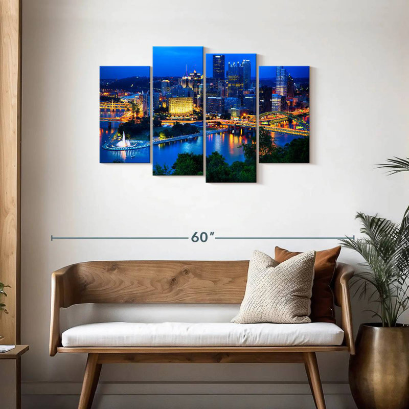 Sireci Pittsburgh Downtown Night Scenic View, 27" H x 43" W