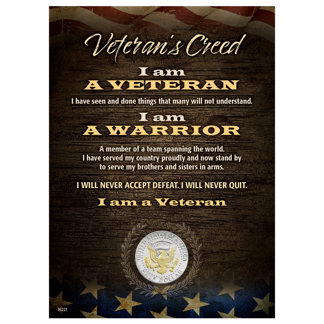 Veteran's Creed with Genuine JFK Half Dollar Matted Coin American Coin Treasures