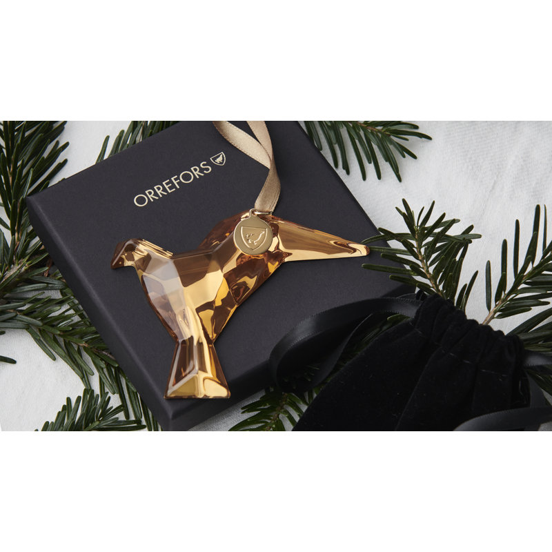 3.9'' Crystal Birds Hanging Figurine Ornament, Gold