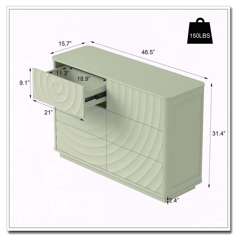 Commode 6 tiroirs pour la chambre à coucher, grande commode moderne de 47,2 po de largeur avec poignée sans ondulation et rangement pour vêtements en bois