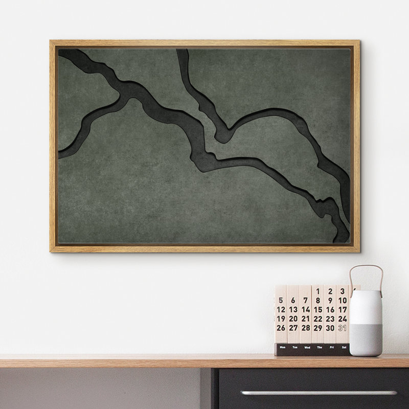 Impression sur toile Moody Green Abstract Lines Minimalist, Naturel, H 24 po x l 36 po