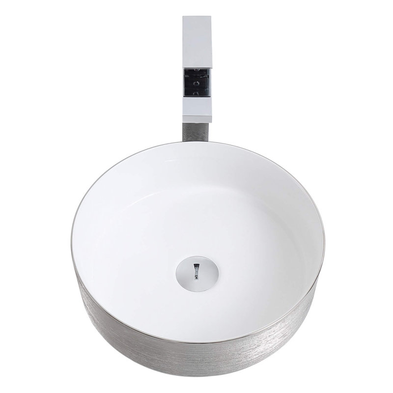 Circular Vessel Bathroom Sink, Brushed Silver