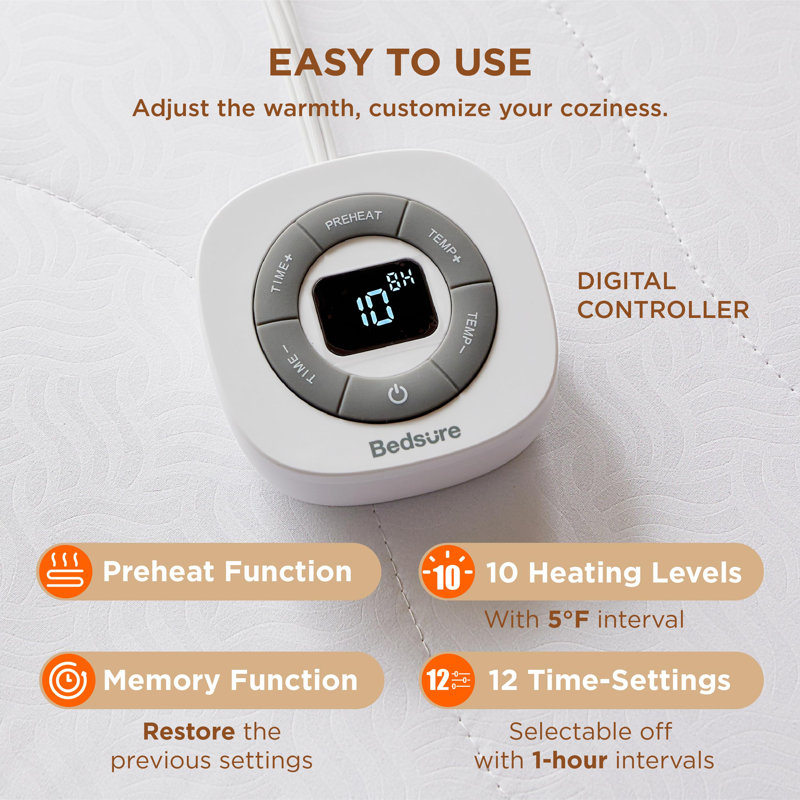 Bedsure Heated Mattress Pad With Memory & Preheat Function, Full