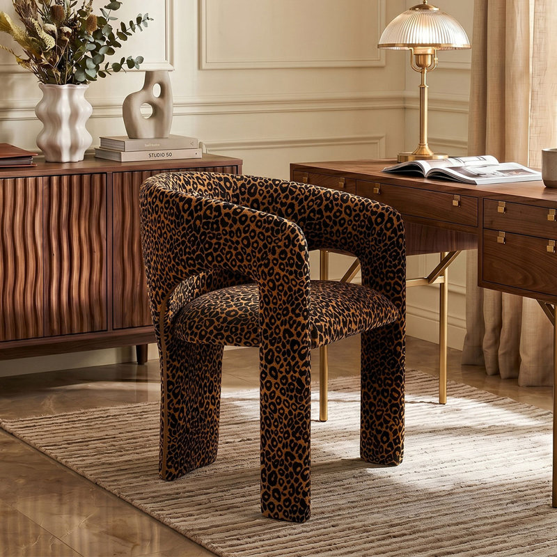 Chaise de bureau rembourrée avec accoudoirs Leopard, Brown