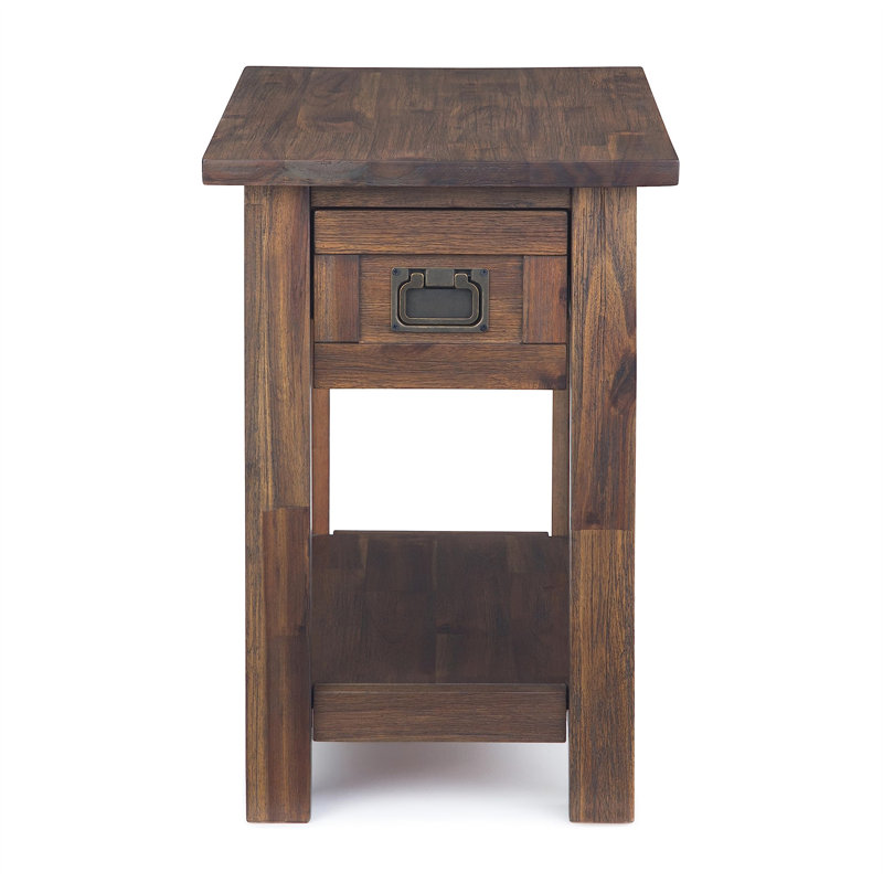 Table de bout en bois d'acacia rustique - Finition brun anthracite patiné à la main