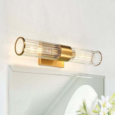 Ensemble de meuble-lavabo 2 lumières Delux à finition dorée avec abat-jour en verre et ampoule non incluse