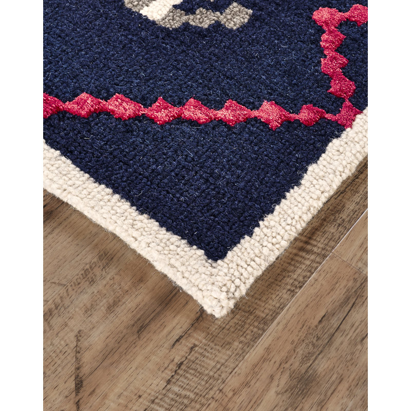 Awareh Wool Southwestern Area Rug in Navy, Rectangle 8' x 10'