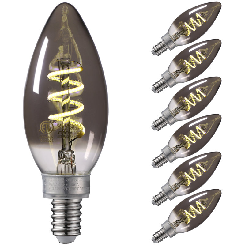 LED Filament Candle Bulb C11, Dimmable E12 Candelabra Bulb, Smoky Grey Glass, 4000K Cool White