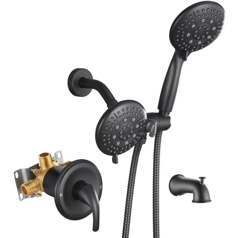 2-in-1 5-Function Dual Shower Heads with Rough in-Valve and Bathtub Shower Faucet, Matte Black