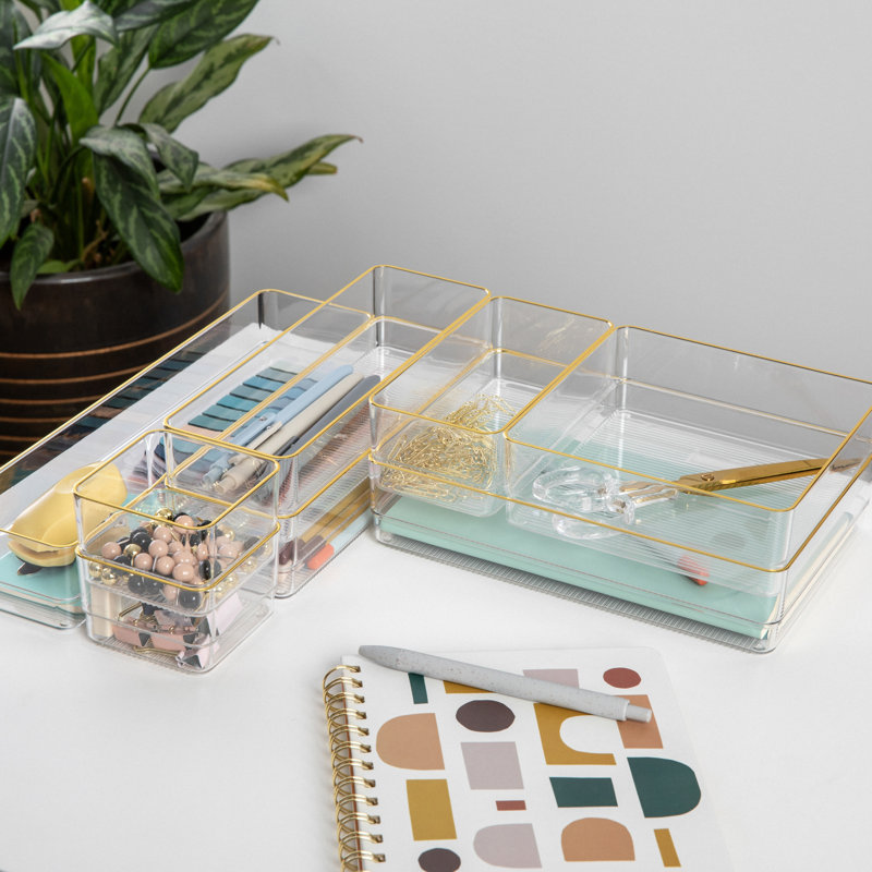 Thomas Martha Stewart Plastic Stackable Office Desk Drawer Organizer Set with Metallic Trim