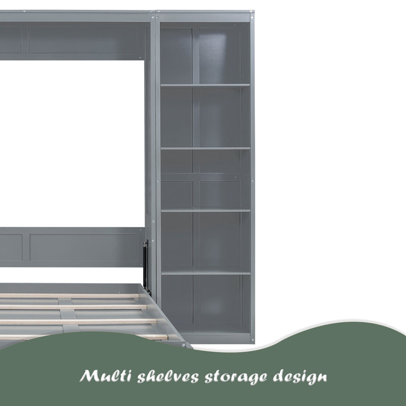 Murphy Bed Wall Bed With Cabinets, Gray, Queen