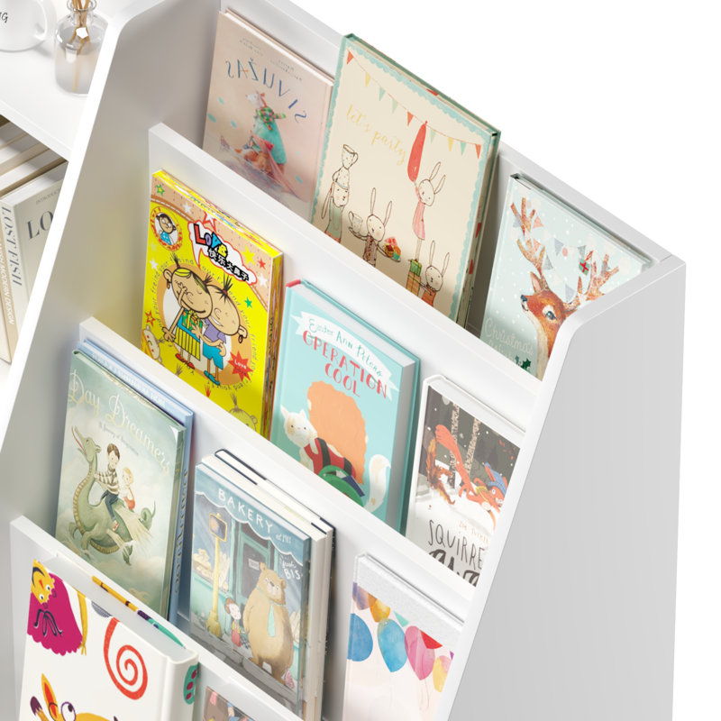 Bibliothèque pour enfants multifonctionnelle en bois à 4 niveaux, Blanc