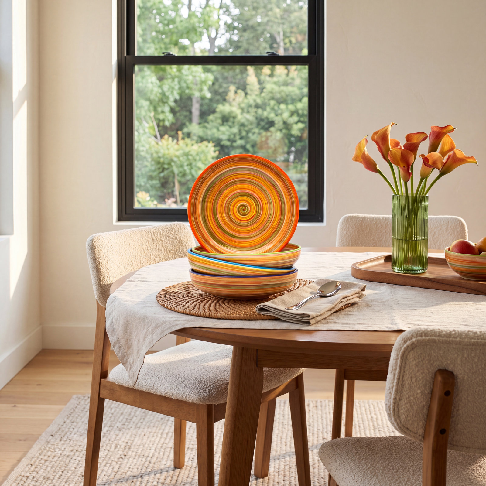 Raia Earthenware Pasta Bowl, Multicolor Orange 