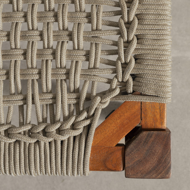 Beige and Natural Acacia Wood and Rope Bench