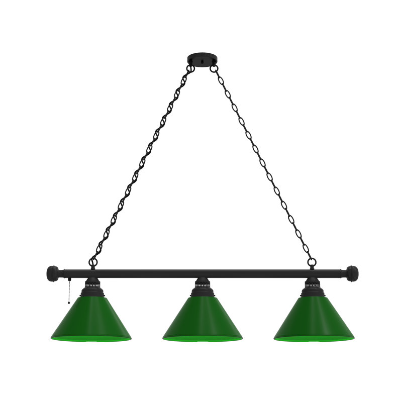 Luminaire suspendu 3 lumières pour table de billard, Noir, Vert