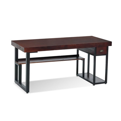 Tan+Black Rectangular Solid Wood+Iron with 1 drawers desk