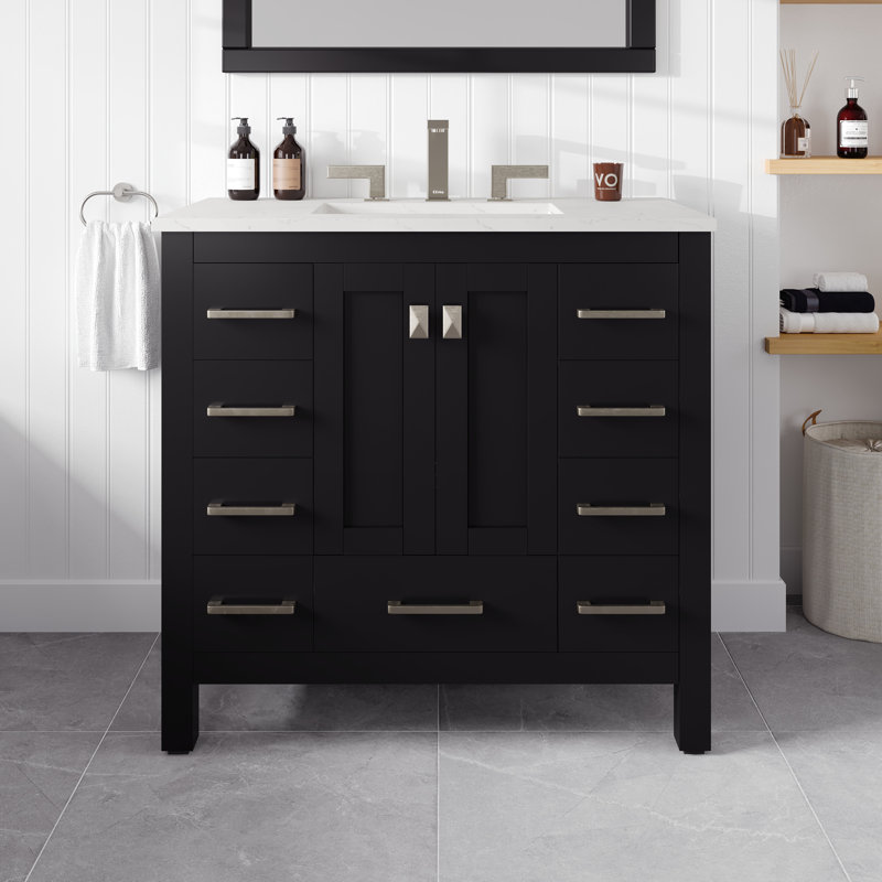 Ethyn 36 In. Espresso Single Sink Bath Vanity With Carrara Quartz Top And Undermount Porcelain Sink