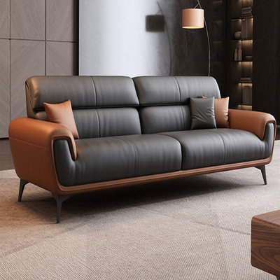 Black&Orange Genuine Leather Standard Sofa cushion Loveseat