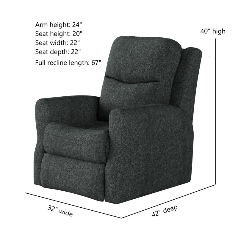 Fame Swivel Rocker Recliner, Medium Dark Gray Polyester