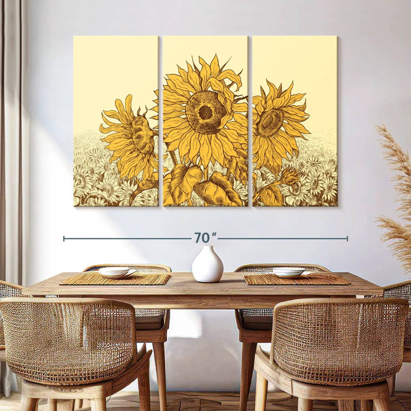 Champ de tournesols rétro Alvord, H 42 po x l 65 po