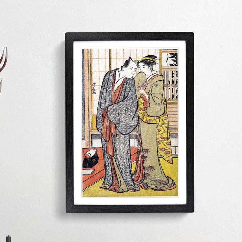 Ichikawa Yaozo III with a Lady by Torii Kiyonaga - Picture Frame Painting Print, 36cm H x 27cm W x 2cm D, Black Framed