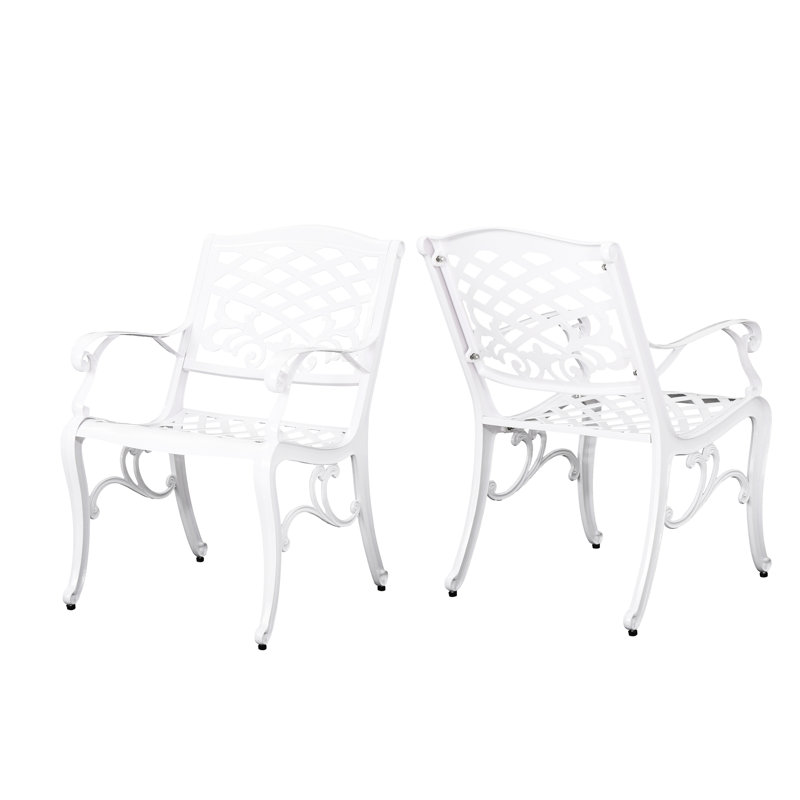 Arm Chair Of 2 With Traditional Scroll And , Rust - Cast Aluminum Frame, Floral Embellish, White Main Color, 25.6 W, 22.91 D, 34.19 H, Assembly Required Chairs Featuring Style, Eye Catching
