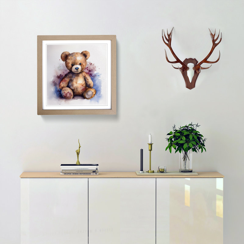 Teddy Bear Watercolour - Framed Print, Oak