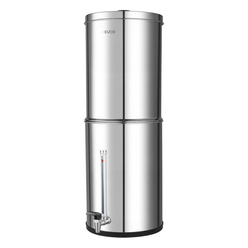 Gravity-fed Water Filter System, 3.25G 304 Stainless-Steel Countertop Water Filtration System, Reduces Lead and up to 99% of Chlorine, with 2 Carbon Filters, Water Level Spigot, for Home Camping