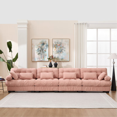 Canapé modulaire modulaire Cloud, canapé modulaire moderne pour le salon, canapé modulaire à assise profonde avec accoudoirs ronds 6 coussins, canapé confortable en flanelle 4 places pour chambre à coucher