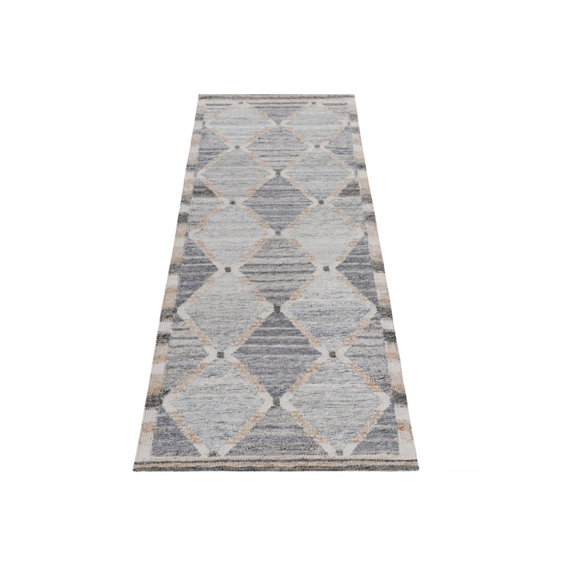 Scandinavian Outdoor Rug, Gray & Blue Geometric Runner By Rug & Kilim, Runner 3' x 12'
