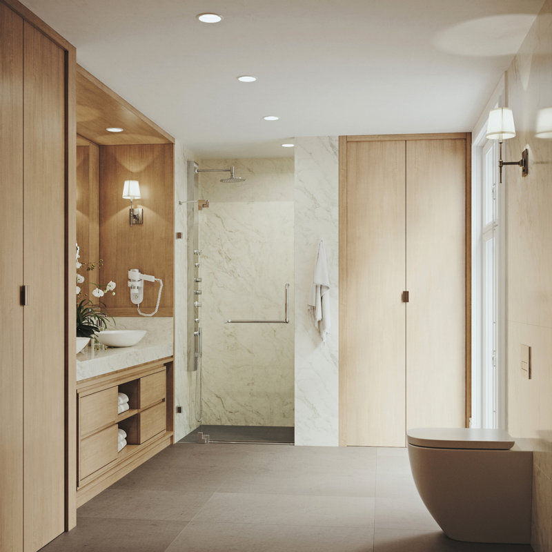 Pirouette 36-42" W x 72" H Pivot Frameless Shower Door with 3/8" Clear Glass, Chrome