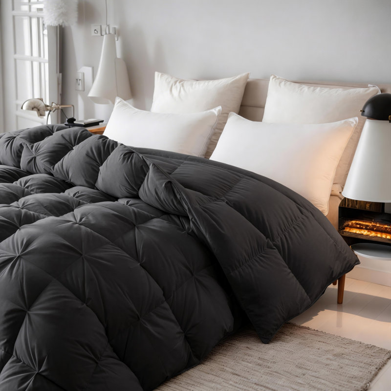  Goose Down Feather Comforter,Luxury Pinch Pleat Duvet Insert 100% Cotton Shell All-Season Breathable&Fluffy Bedding Comforter With 8 Tabs