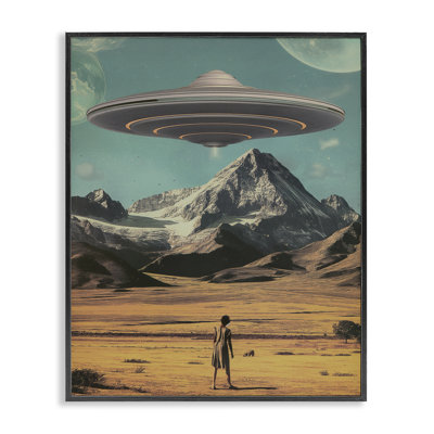 Woman with Overhead UFO Framed Giclee, design by Wumples