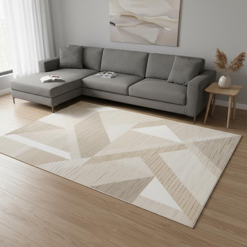 Tapis géométrique beige et crème 8 pi x 11 pi