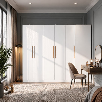 Grande armoire de coin de 100,8 pouces avec portes à fermeture amortie, tringles et étagères