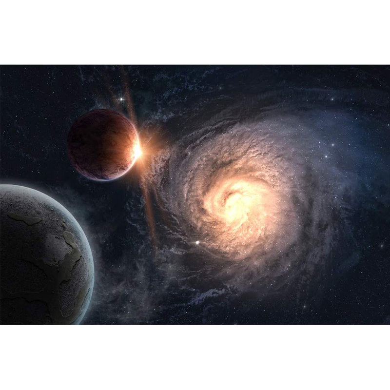 Planet In Outer Space Galaxy Border, 66" L x 96" W, Gray