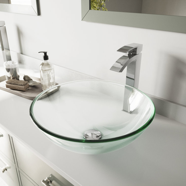 Giovanni Giovanni 6" H Round Glass Vessel Bathroom Sink with 12" H Faucet