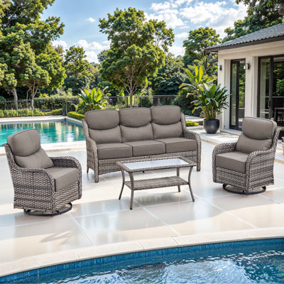 Ensemble de meubles de patio 4 pièces Gymojoy avec chaises pivotantes, coussins ultra-moelleux de 6 pouces et tissu d'oléfine résistant à l'eau